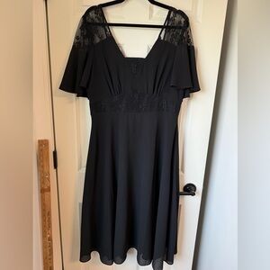 Nanette Lepore Sz 14 Little Black Lace Dress Flutter Sleeve Cocktail Flare Guest